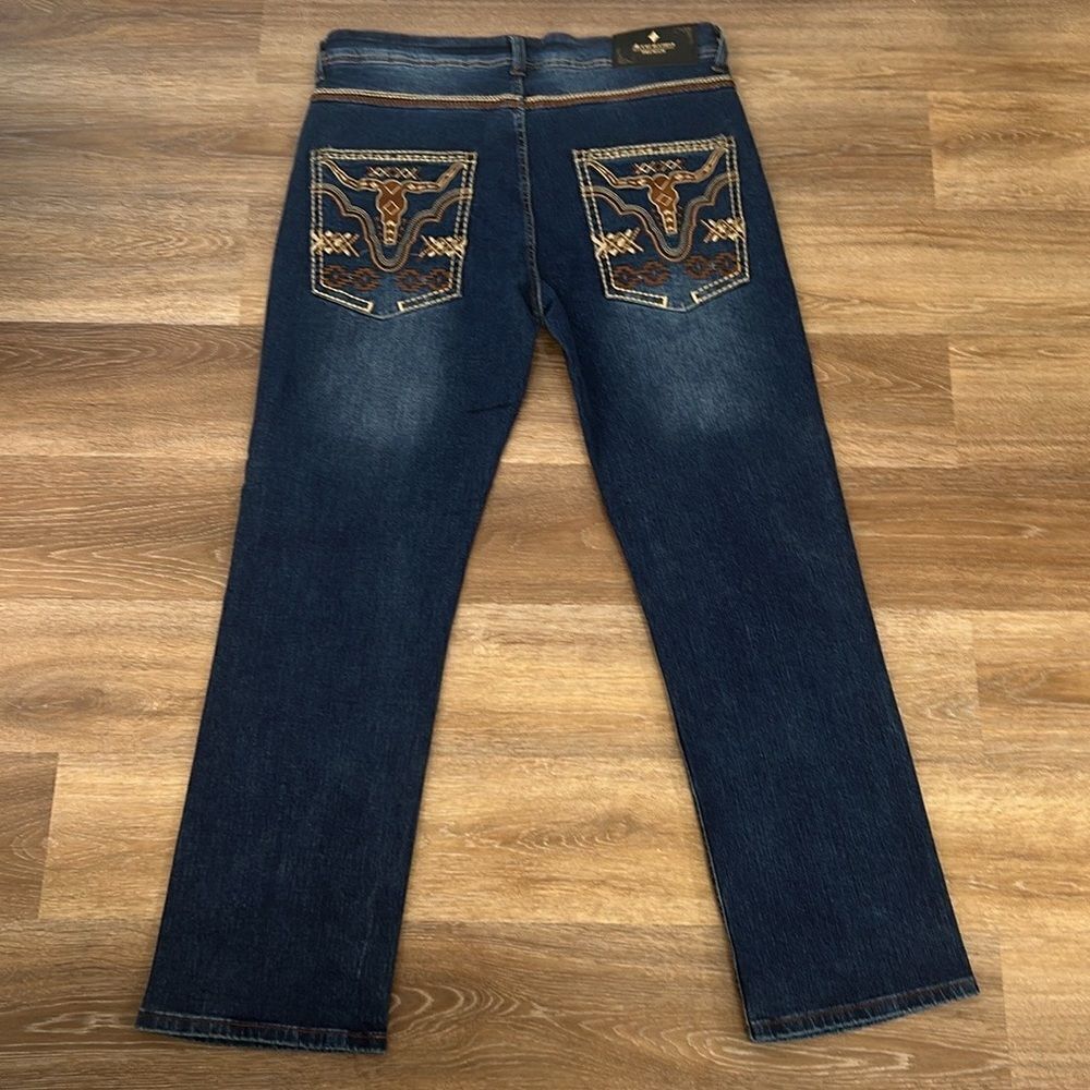 Ace Of Diamond Embroidered Pocket Western Cowboy Jeans 36